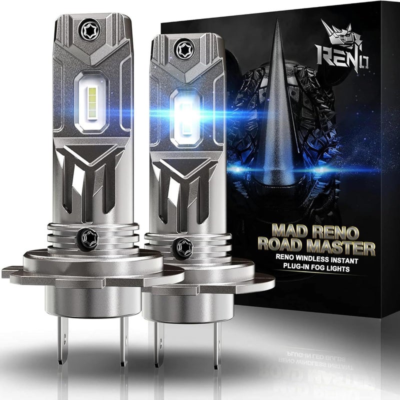 Reno H7 Bulb, H7 Fog Light 6500K White Fanless In Line Auxiliary Fog Bulbs Plug and Play, Pack of 2 - Image 1
